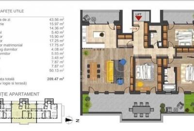 Penthouse cu 4 camere semidecomandat în Bună Ziua