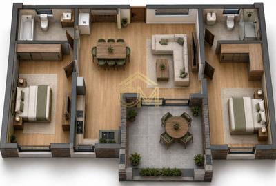 Apartament 3 Camere- 66,5 MPU-Parter-Terasa-Parcare - 1