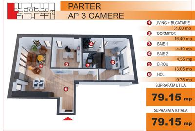 Apartament cu 3 camere decomandat în Ultracentral