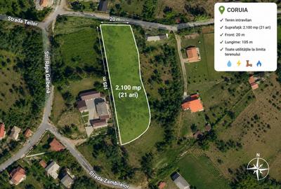 Teren Construcții intravilan de 2087 mp, în Coruia