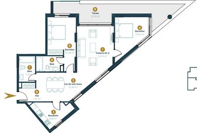 Apartament semifinisat, 3 camere, 2 băi, terasă 22mp, Între Lacuri - 1