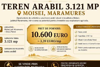 Teren agricol extravilan de 3121 mp, în Moisei