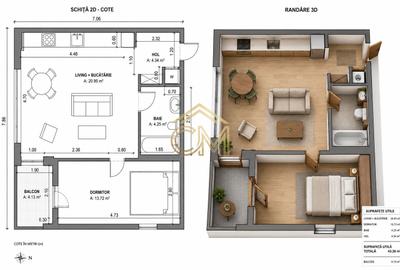 Apartament cu 2 camere semidecomandat în Cristian