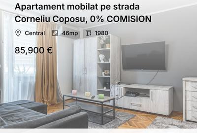 Apartament cu 2 camere decomandat, mobilat în Central