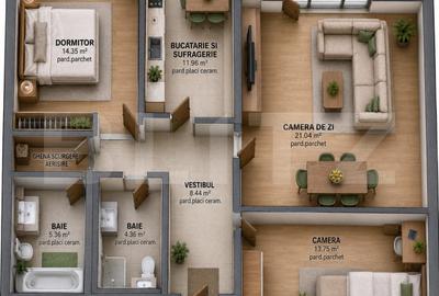 Apartament cu 3 camere decomandat în Tudor