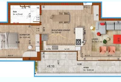 Apartament 2 Camere**TERASA**Bloc boutique***NOU// DOMENII - 27