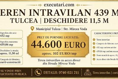 Teren Construcții intravilan de 432 mp, în Central
