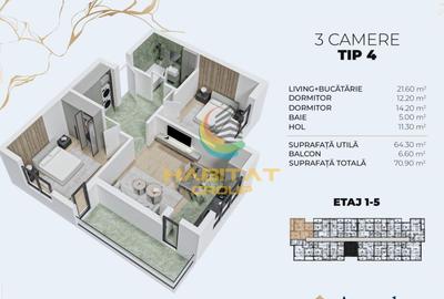Apartament cu 3 camere decomandat în Nord-Vest