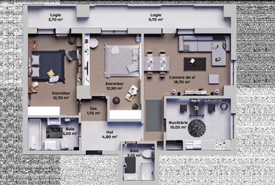 Apartament cu 3 camere decomandat în Periferie