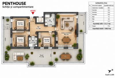 Penthouse modern cu 4 camere si terasa de 77 mp de vanzare - 2