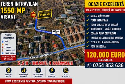 BUCIUM-2,2 km de la Hanul Trei Sarmale , 1550 mp cu priveliste superba !!! - 2