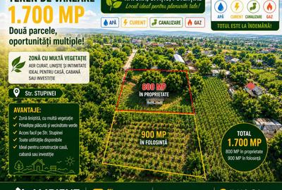 TEREN CU PRIVELIȘTE PANORAMICĂ EXCEPȚIONALĂ – 1.700 MP, ZONA GURA BUSTEI; - 2