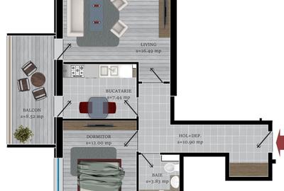 Apartament cu 2 camere decomandat în Central
