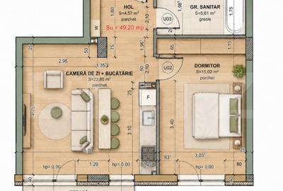 Apartament cu 2 camere semidecomandat în Iris