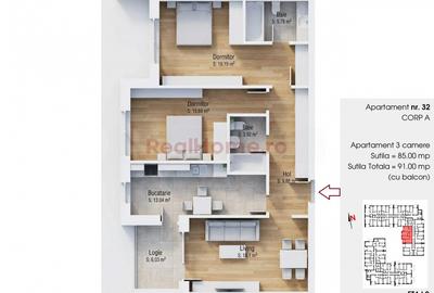 Apartament 3 camere etaj 3 / 85mp utili/ vest / panouri/ Metrou 1 Dec - 5