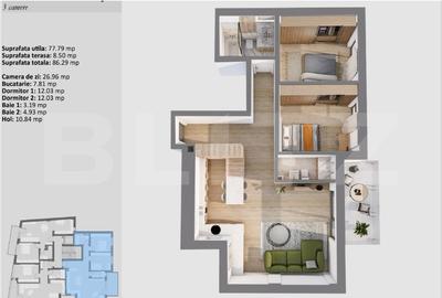 Apartament cu 3 camere,  77,79 mp, cu logie și finisaje premium, ultracentral - 1
