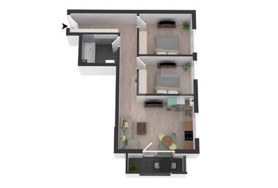 Apartament modern, semifinisat, cu 3 camere, 60 mp, etaj intermediar - 1