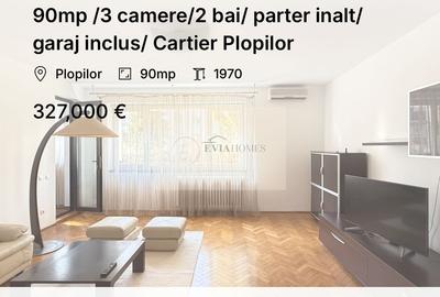 90mp /3 camere/2 bai/ parter inalt/ garaj inclus/ Cartier Plopilor - 1