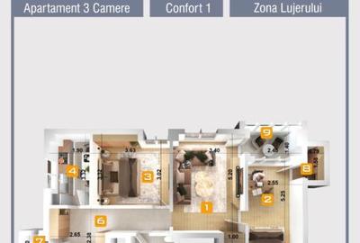 Apartament cu 3 camere în Lujerului