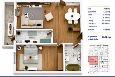 Apartament 2 camere zona C5 in BLOC NOU - 5