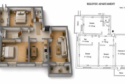 Apartament cu 3 camere semidecomandat, mobilat în Târgu Cucu