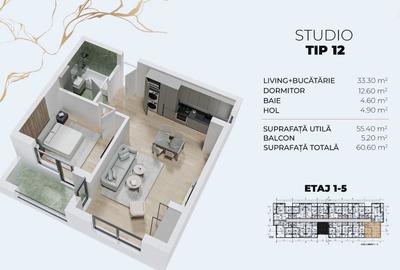Apartament cu 2 camere semidecomandat în Central