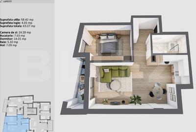 Apartament cu 2 camere, 58.42 mp, cu logie și finisaje premium, ultracentral - 1