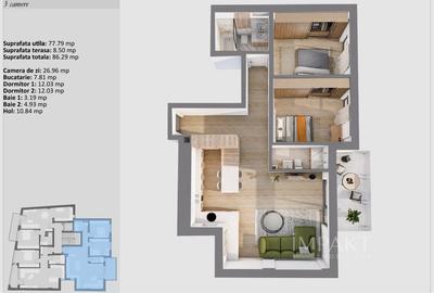 Apartament cu 3 camere semidecomandat în Semicentral