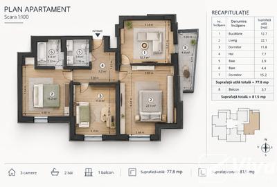 3 camere, 83mp, etaj 3/10, parcare subterană, complex privat– Tudor Vladimirescu - 1