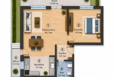 Apartament 2 camere cu gradina Otopeni, bloc arhitectura unica - 2