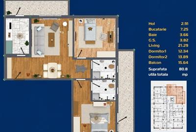 Apartament 3 camere zona C5 in BLOC NOU - 5