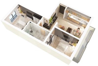 Apartament 3 camere - 77,8 mp utili - 2 balcoane 14,85 mp si 2 bai - 4
