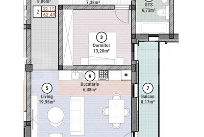 Apartament cu 2 camere semidecomandat în Moșnița Nouă