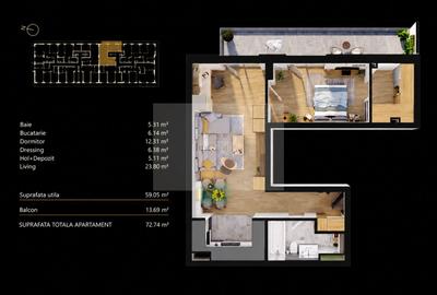 Investiție! Vânzare apartament 2 camere, terasă panoramică~zona Auchan - 12