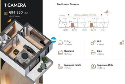 Apartament 1 camera,49,9 mp,bloc nou,zona Nicolina Selgros - 3