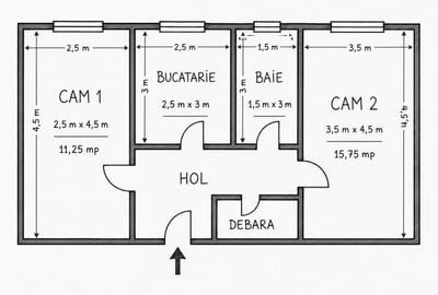 Apartament cu 2 camere decomandat în Central
