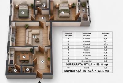 Apartament 3 camere | 60 mp utili | Valea Ialomiței – Drumul Taberei | Etaj 3/4 - 2