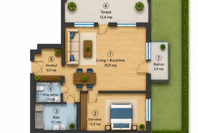 Apartament 2 camere cu gradina Otopeni, bloc arhitectura unica - 3