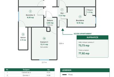 APARTAMENT 4 CAMERE - ETAJ 4 CU ȘARPANTĂ- ÎMPĂRATUL TRAIAN , LOC de PARCARE - 17
