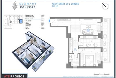 ADAMANT ECLYPSE, 2 camere cu geam la baie, TIP 2E, 68.2mp - 13