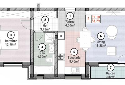 Apartament cu 2 camere semidecomandat în Moșnița Nouă