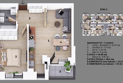 Apartament 2 camere | strada Ion Creanga | Finalizat | Parcare inclusa | - 2