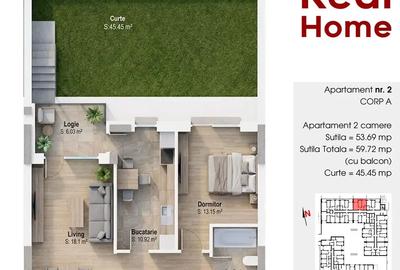 Apartament 2 camere dec., 56,7 mp, curte 45 mp, bloc nou Trapezului, Sector 3 - 1