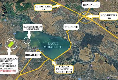 Proprietar - Teren extravilan - 20.800 mp – Mihăilești - 2 Deschideri drum: 44m - 2
