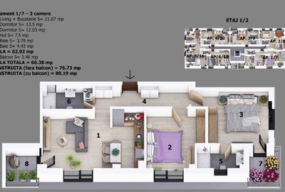 Apartament cu 3 camere decomandat în Central