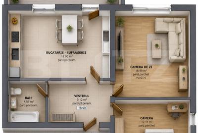 Apartament cu 3 camere decomandat în Tudor
