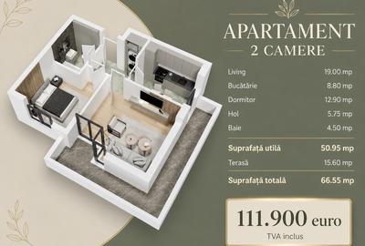 Apartament 2 camere, terasă 16 mp – Drumul Fermei, Popești Leordeni, 0% comision - 1