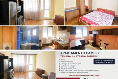 Apartament cu 3 camere semidecomandat în Țiglina 1