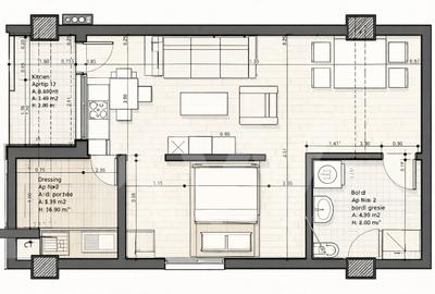 Apartament - Garsoniera 33,6 mpu - bucatarie separata si balcon - 7