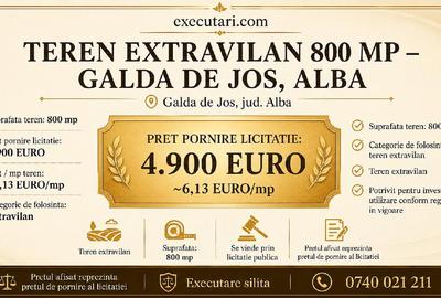 Teren agricol extravilan de 800 mp, în Galda de Jos